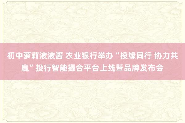 初中萝莉液液酱 农业银行举办“投缘同行 协力共赢”投行智能撮合平台上线暨品牌发布会